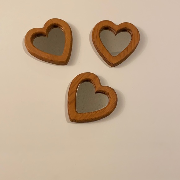 Other - Wooded Framed Heart Mirrors Three Hearts